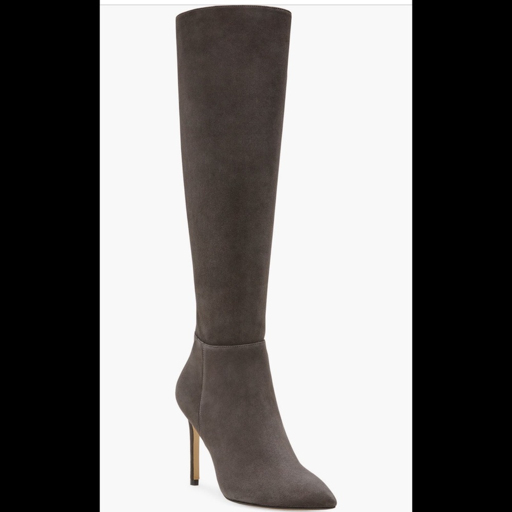 NWT Stuart Weitzman Avenue Stiletto Boots — Slate Suede, Size 5.5
